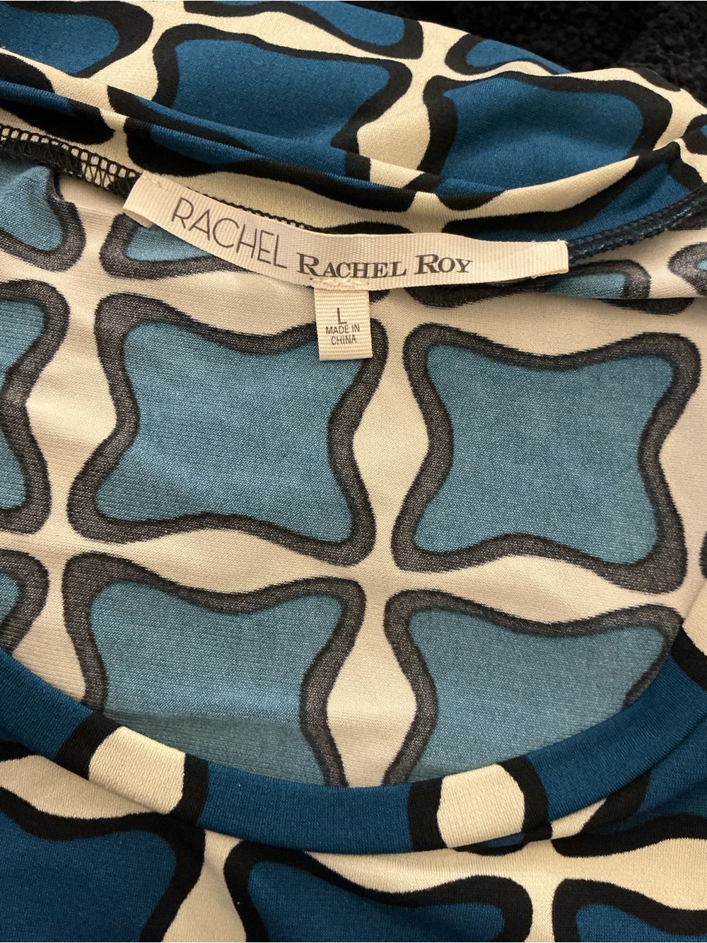 RACHEL Rachel Roy Teal and Cream Geometric Sleeveless Shift Dress - Picture 3 of 3